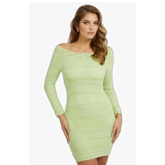 GUESS Womens Amelie Crochet Bodycon Dress, Green, Small - Picture 1 of 5